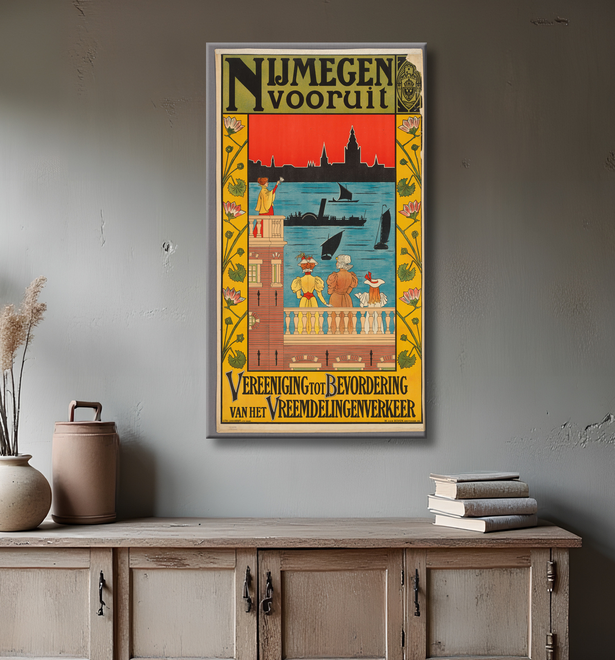 Reproduction Affiche pour promouvoir le tourisme à Nimègue de Willem van Boven avec decor