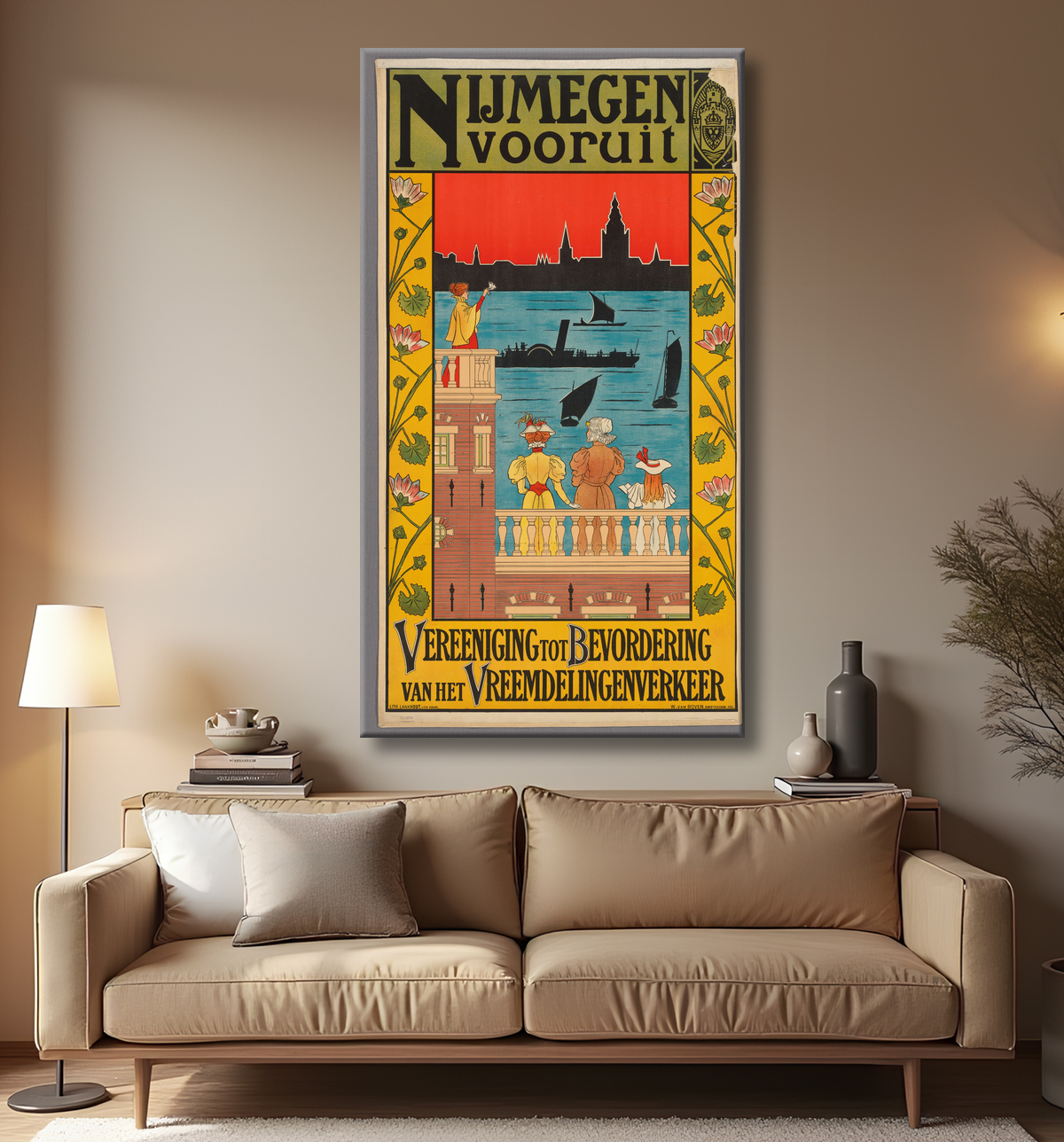 Reproduction Affiche pour promouvoir le tourisme à Nimègue de Willem van Boven avec decor