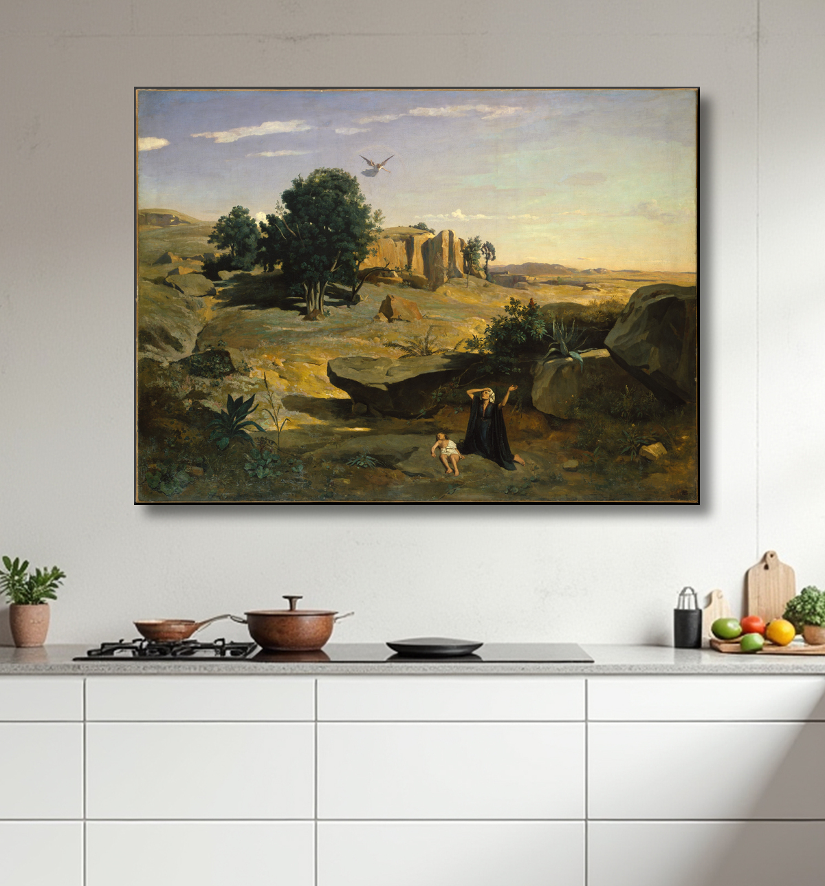 Reproduction Agar dans le désert de Camille Corot avec decor
