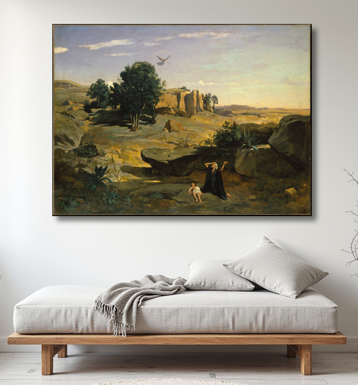 Reproduction Agar dans le désert de Camille Corot avec decor