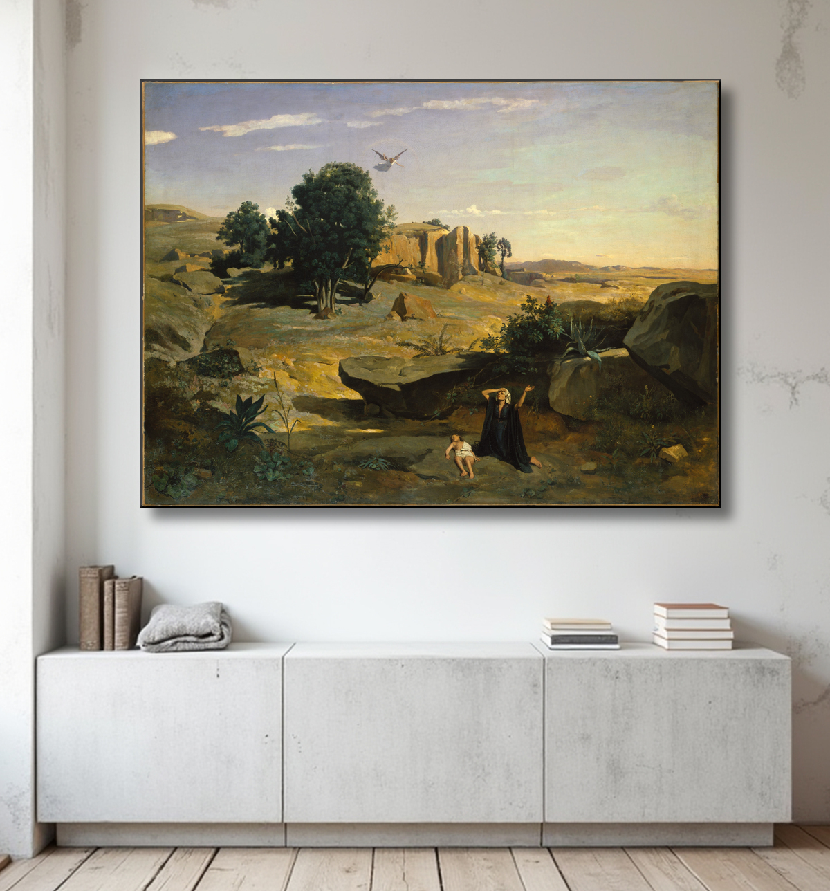Reproduction Agar dans le désert de Camille Corot avec decor