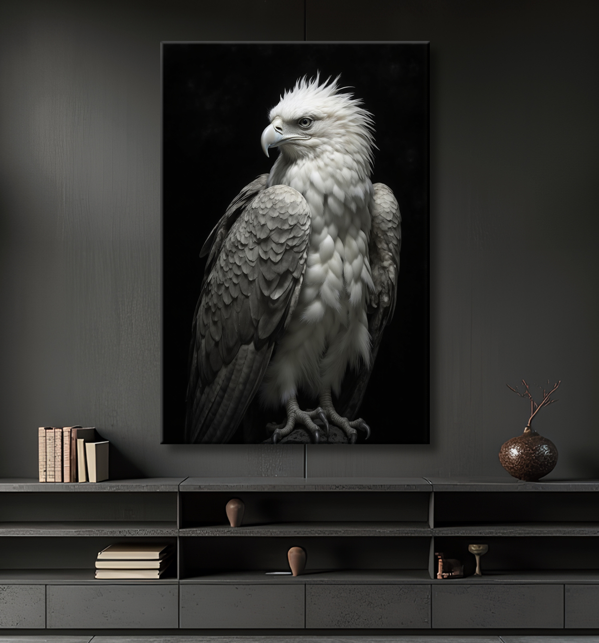 Portrait d'Aigle Royal Noir & Blanc | Tableau Décoratif Artistique avec decor
