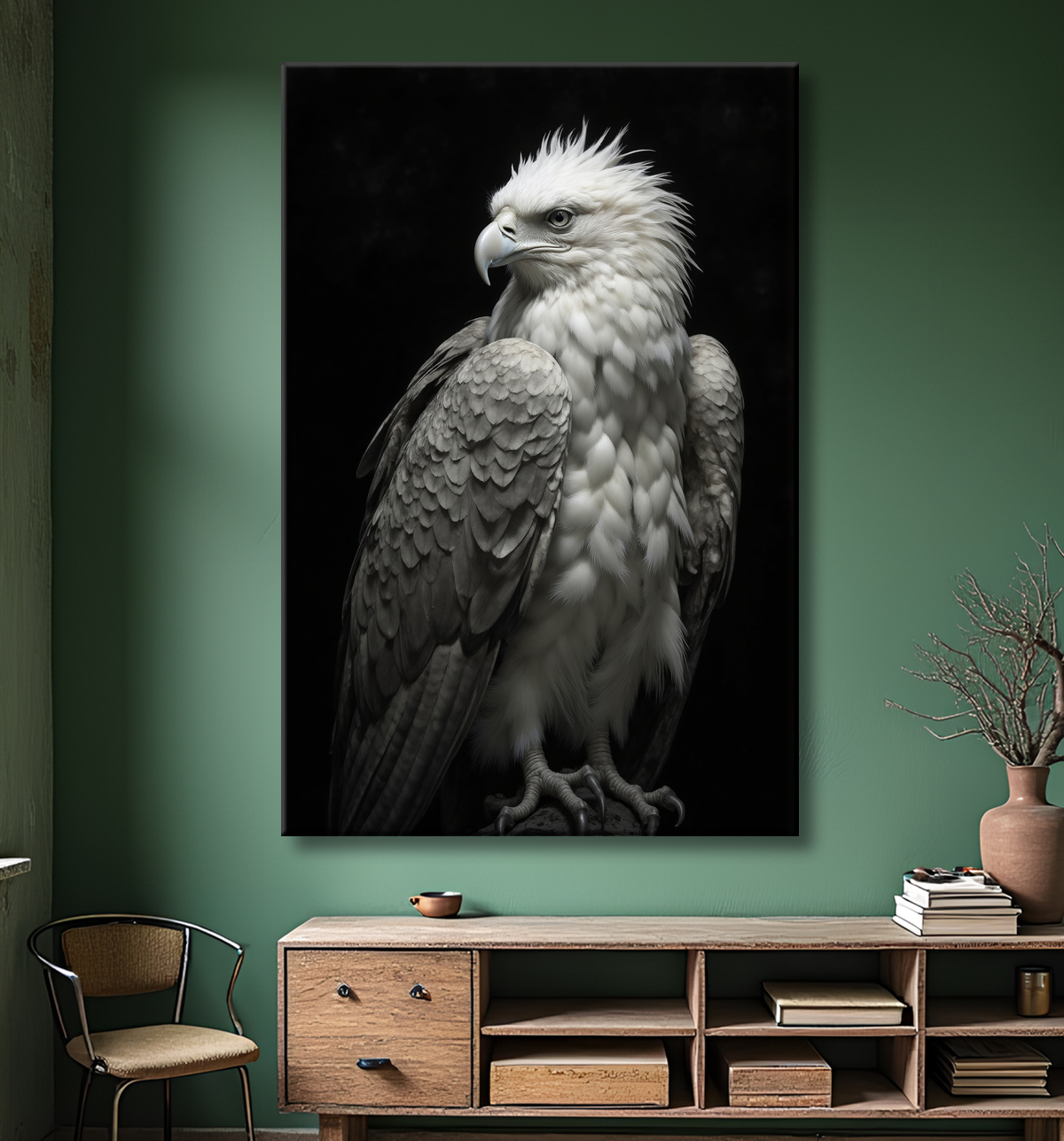 Portrait d'Aigle Royal Noir & Blanc | Tableau Décoratif Artistique avec decor