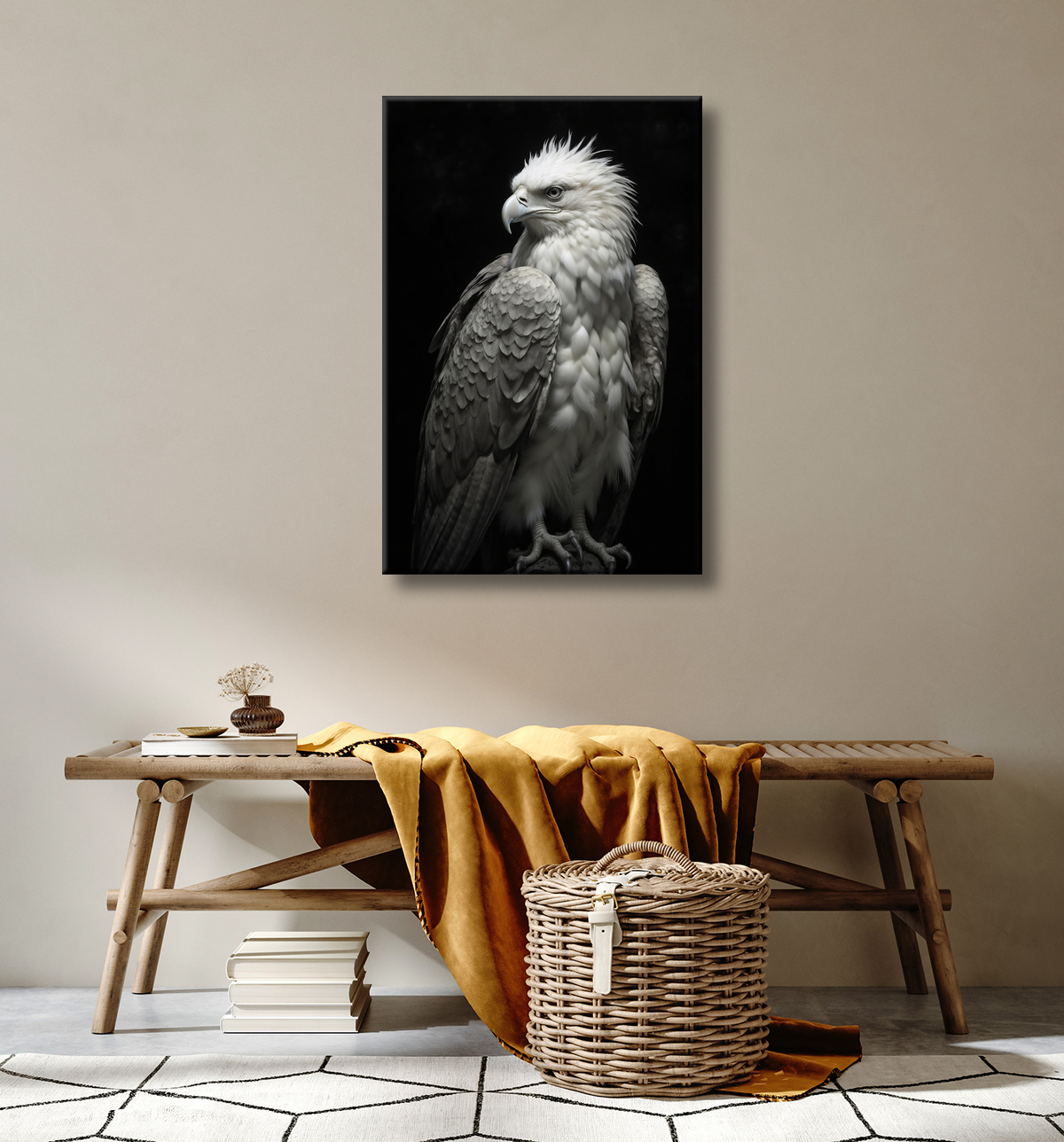 Portrait d'Aigle Royal Noir & Blanc | Tableau Décoratif Artistique avec decor