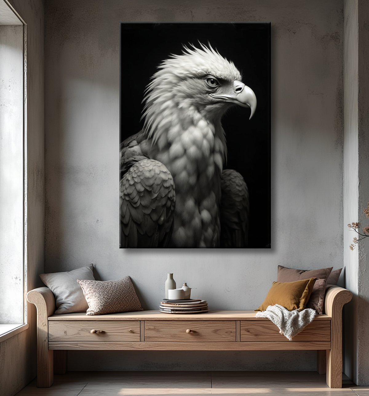 Portrait d'Aigle Royal Noir & Blanc | Tableau Décoratif Artistique avec decor