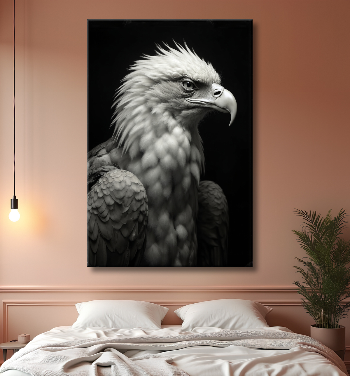 Portrait d'Aigle Royal Noir & Blanc | Tableau Décoratif Artistique avec decor