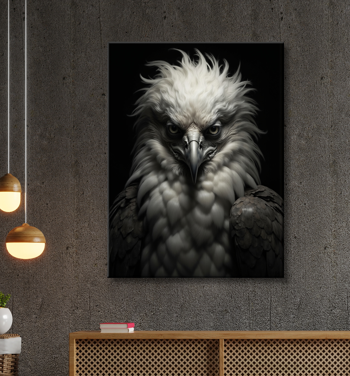 Portrait d'Aigle Royal Noir & Blanc | Tableau Décoratif Artistique avec decor