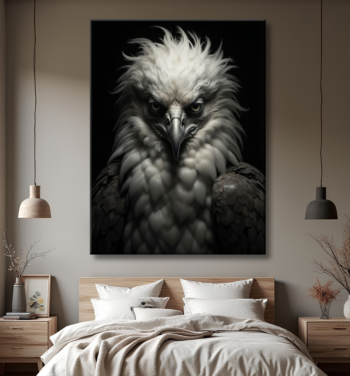Portrait d'Aigle Royal Noir & Blanc | Tableau Décoratif Artistique avec decor