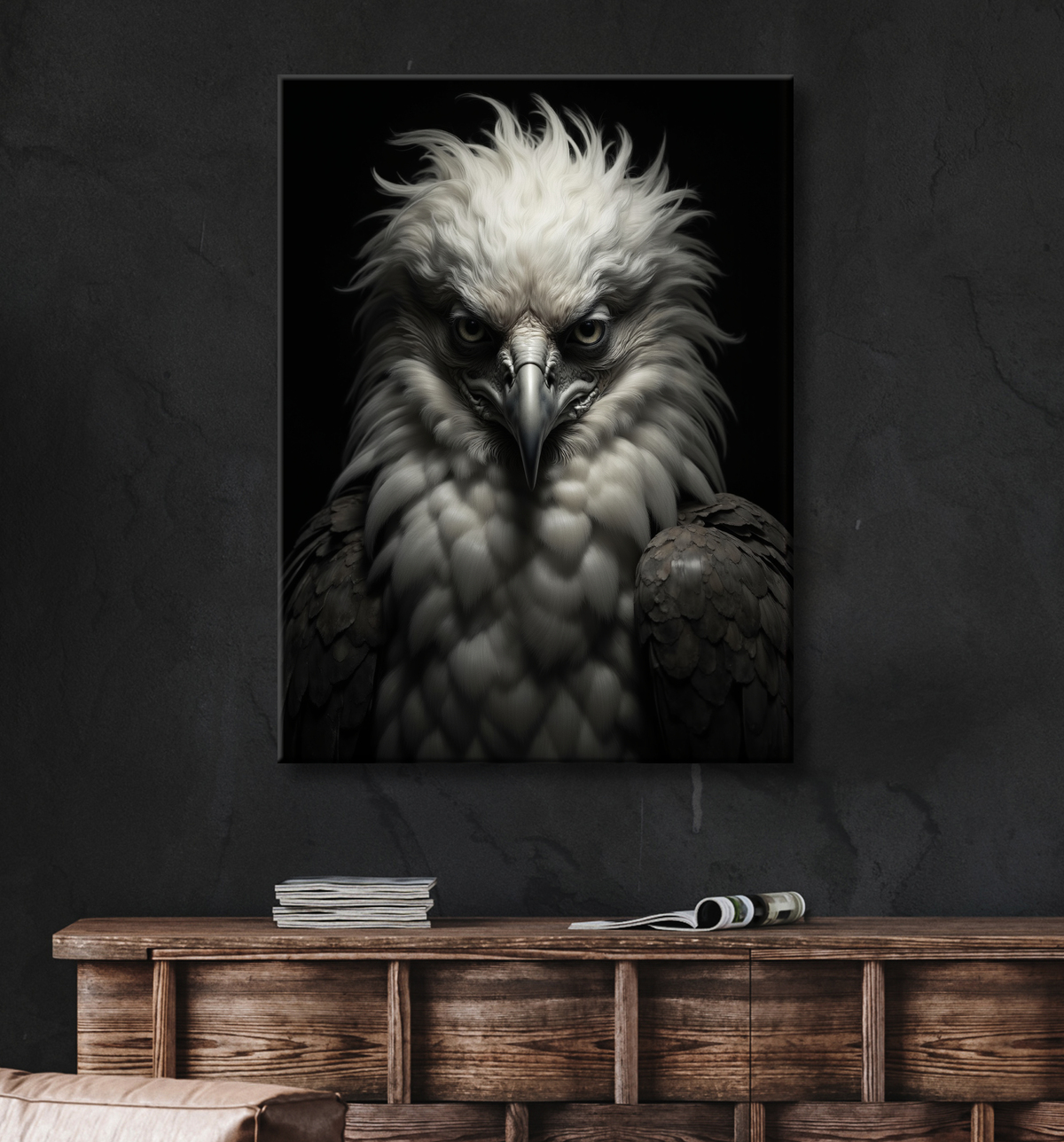 Portrait d'Aigle Royal Noir & Blanc | Tableau Décoratif Artistique avec decor