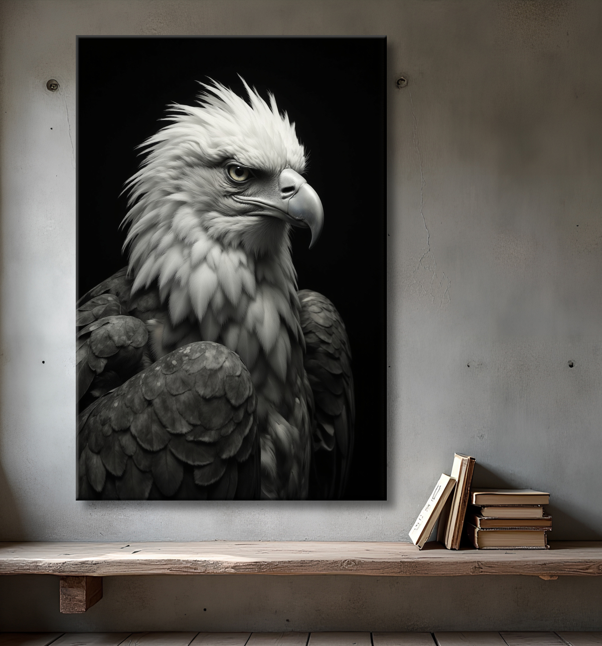 Portrait d'Aigle Royal Noir & Blanc | Tableau Décoratif Artistique avec decor