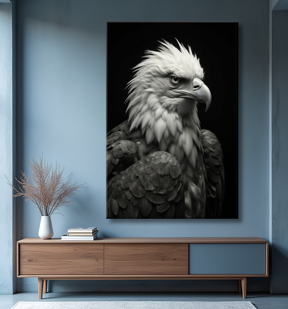 Portrait d'Aigle Royal Noir & Blanc | Tableau Décoratif Artistique avec decor