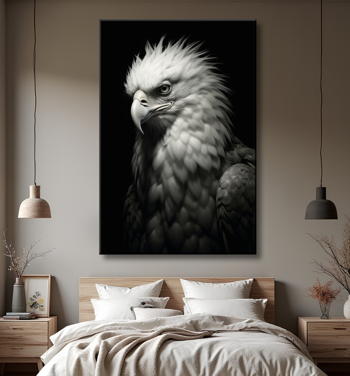 Portrait d'Aigle Royal Noir & Blanc | Tableau Décoratif Artistique avec decor