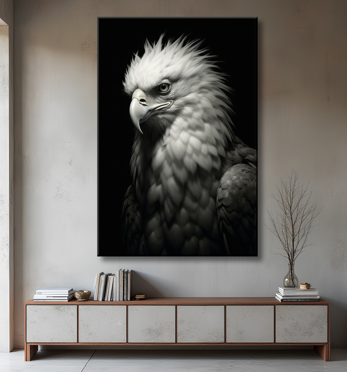 Portrait d'Aigle Royal Noir & Blanc | Tableau Décoratif Artistique avec decor