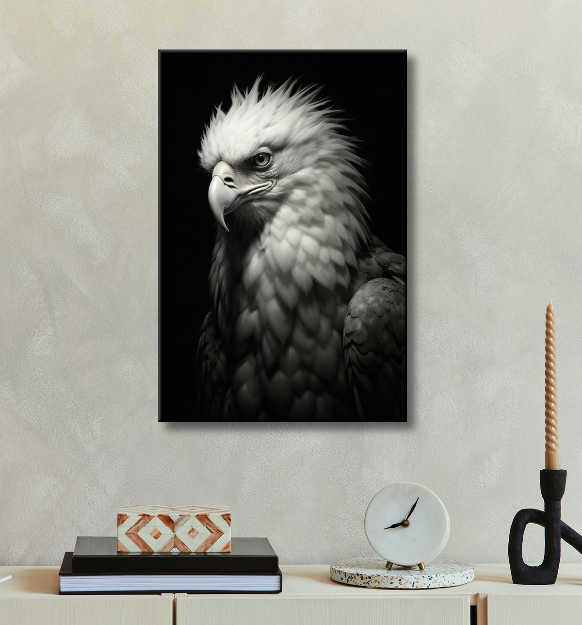 Portrait d'Aigle Royal Noir & Blanc | Tableau Décoratif Artistique avec decor