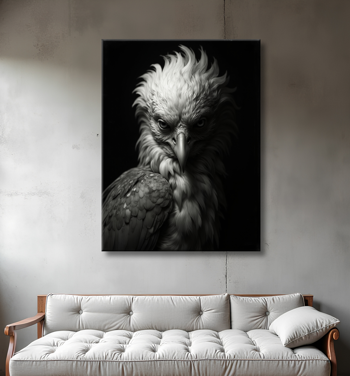 Portrait d'Aigle Royal Noir & Blanc | Tableau Décoratif Artistique avec decor