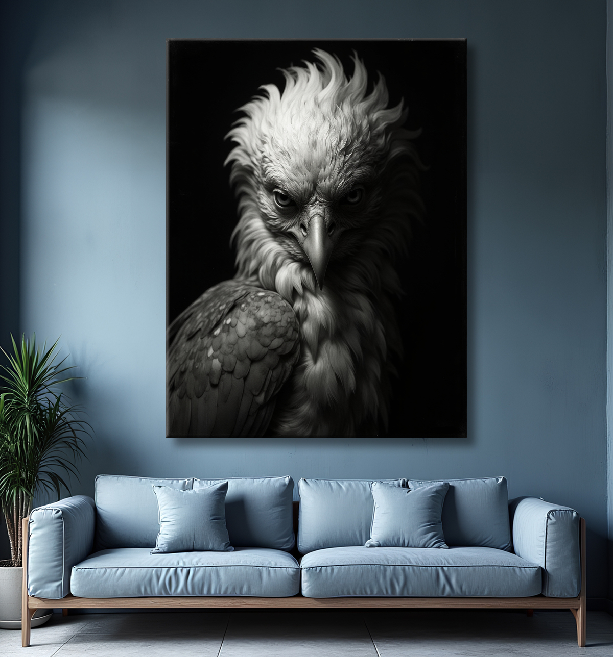 Portrait d'Aigle Royal Noir & Blanc | Tableau Décoratif Artistique avec decor