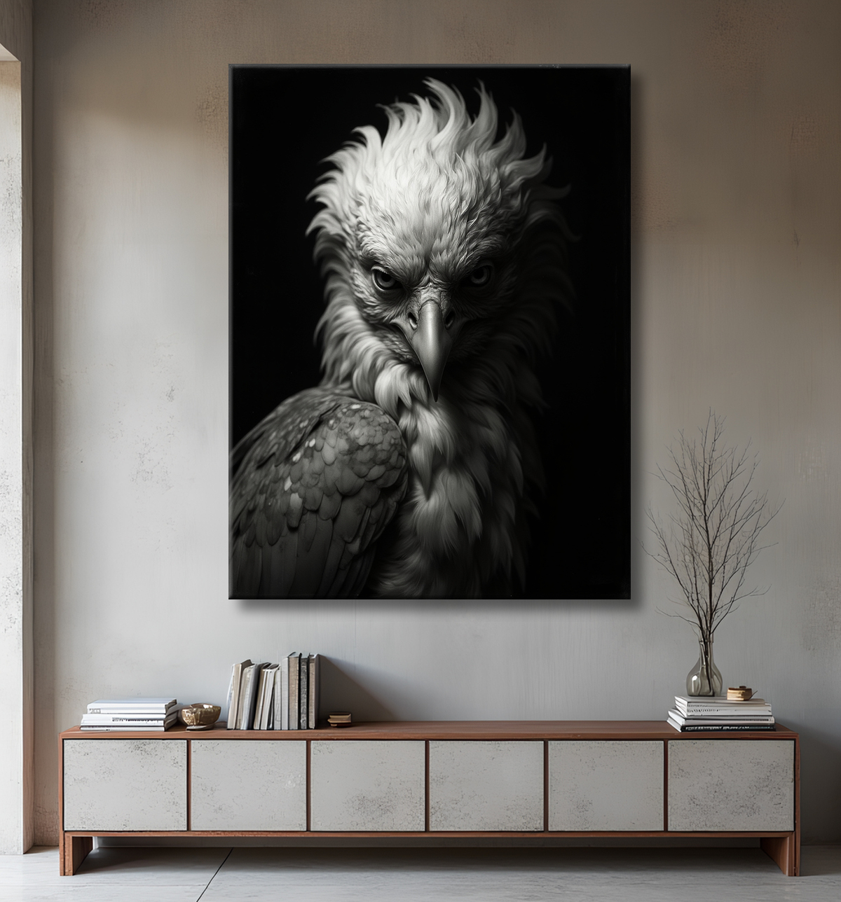 Portrait d'Aigle Royal Noir & Blanc | Tableau Décoratif Artistique avec decor