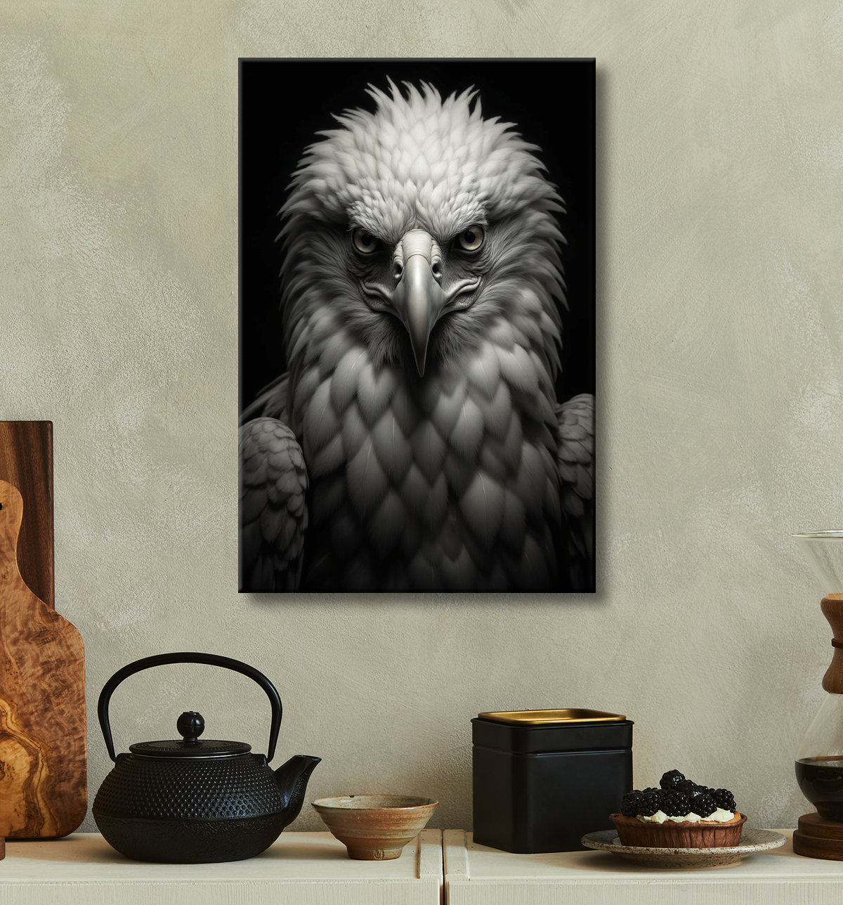 Portrait d'Aigle Royal Noir & Blanc | Tableau Décoratif Artistique avec decor