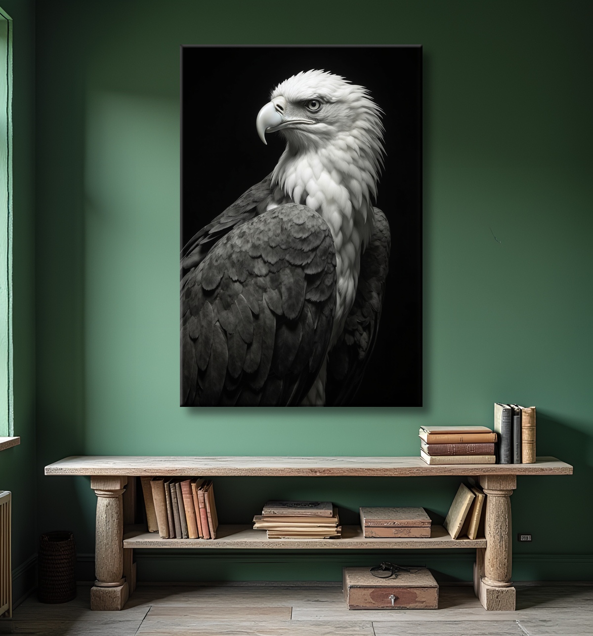 Portrait d'Aigle Royal Noir & Blanc | Tableau Décoratif Artistique avec decor