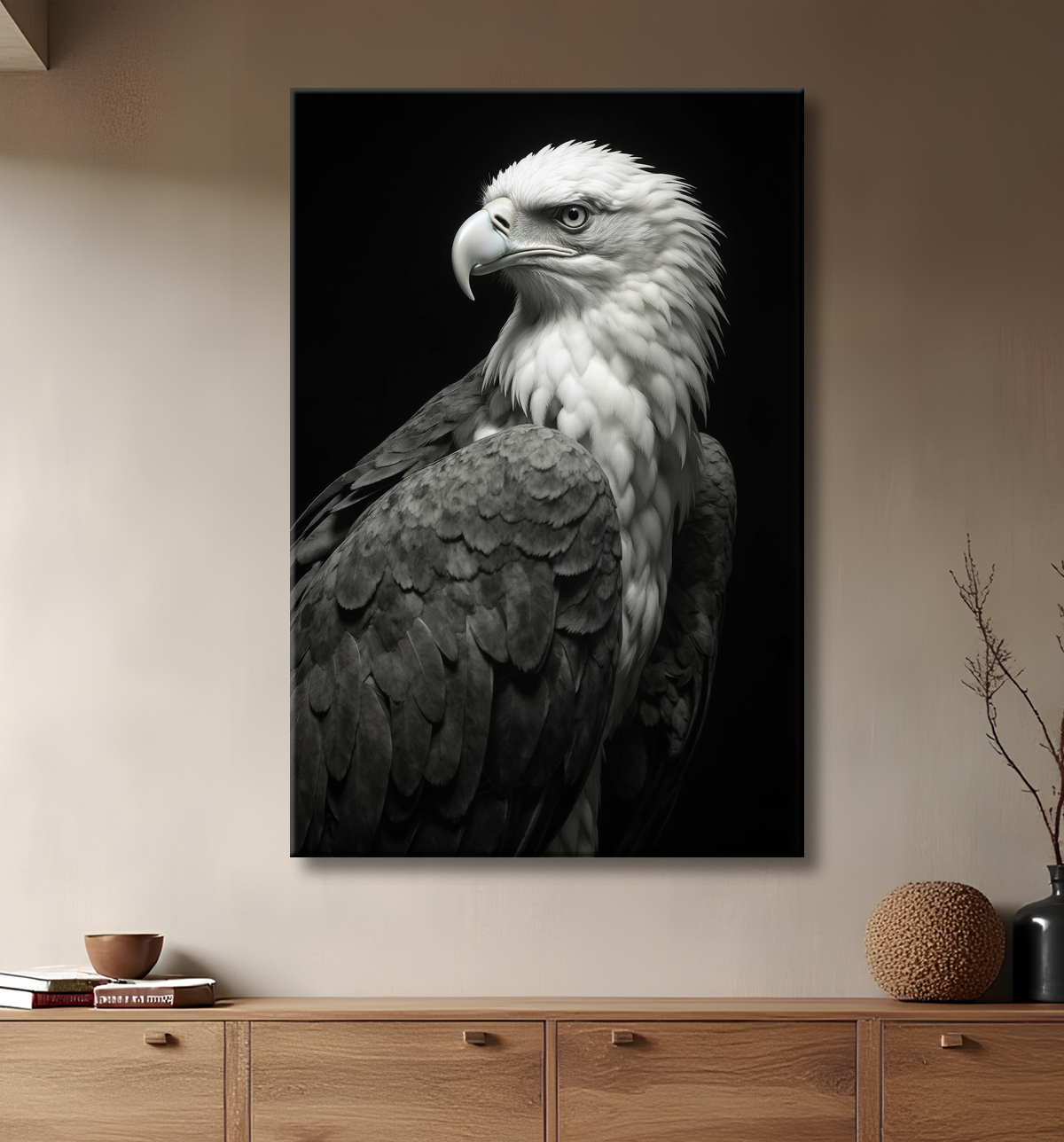 Portrait d'Aigle Royal Noir & Blanc | Tableau Décoratif Artistique avec decor