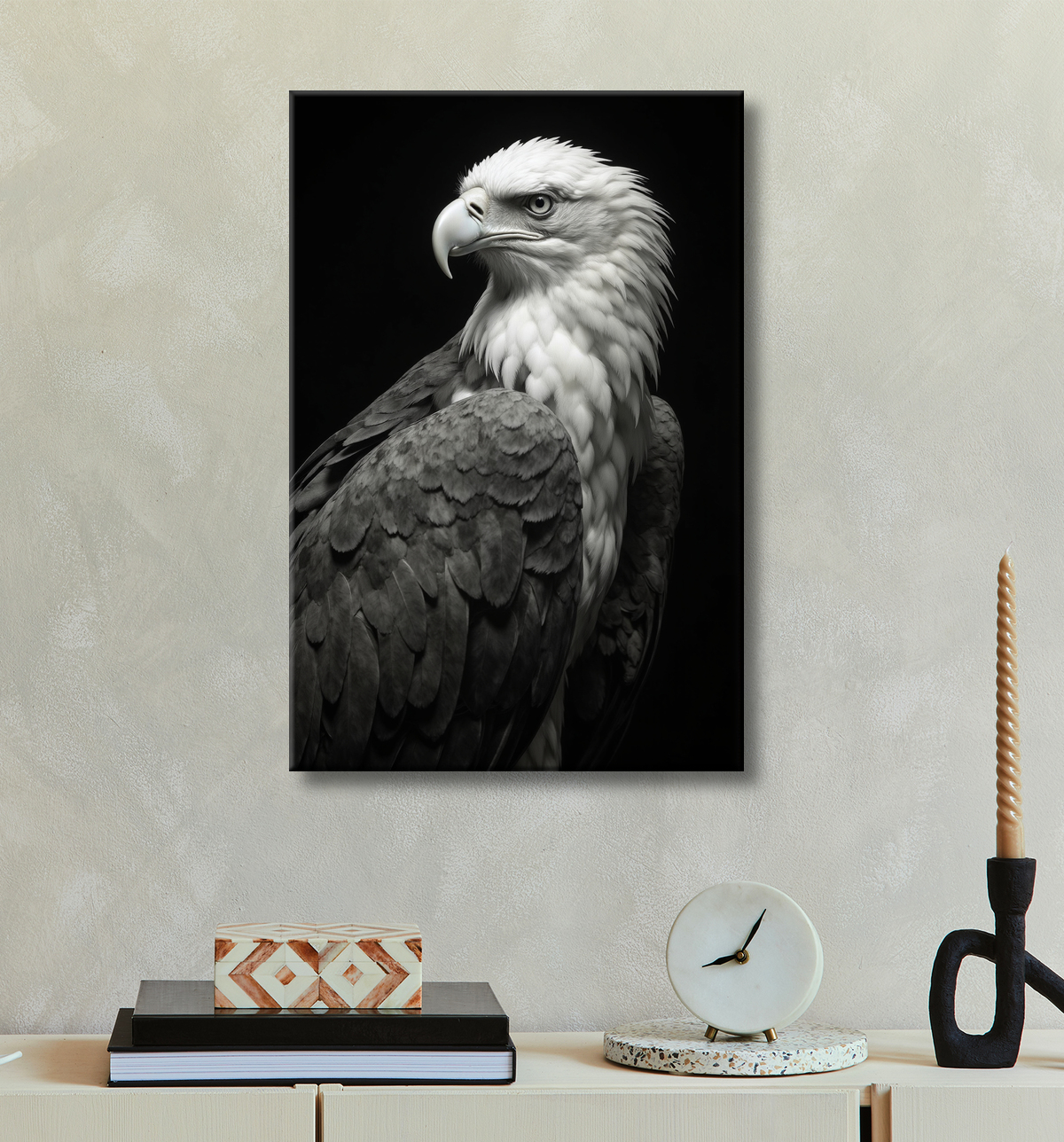 Portrait d'Aigle Royal Noir & Blanc | Tableau Décoratif Artistique avec decor