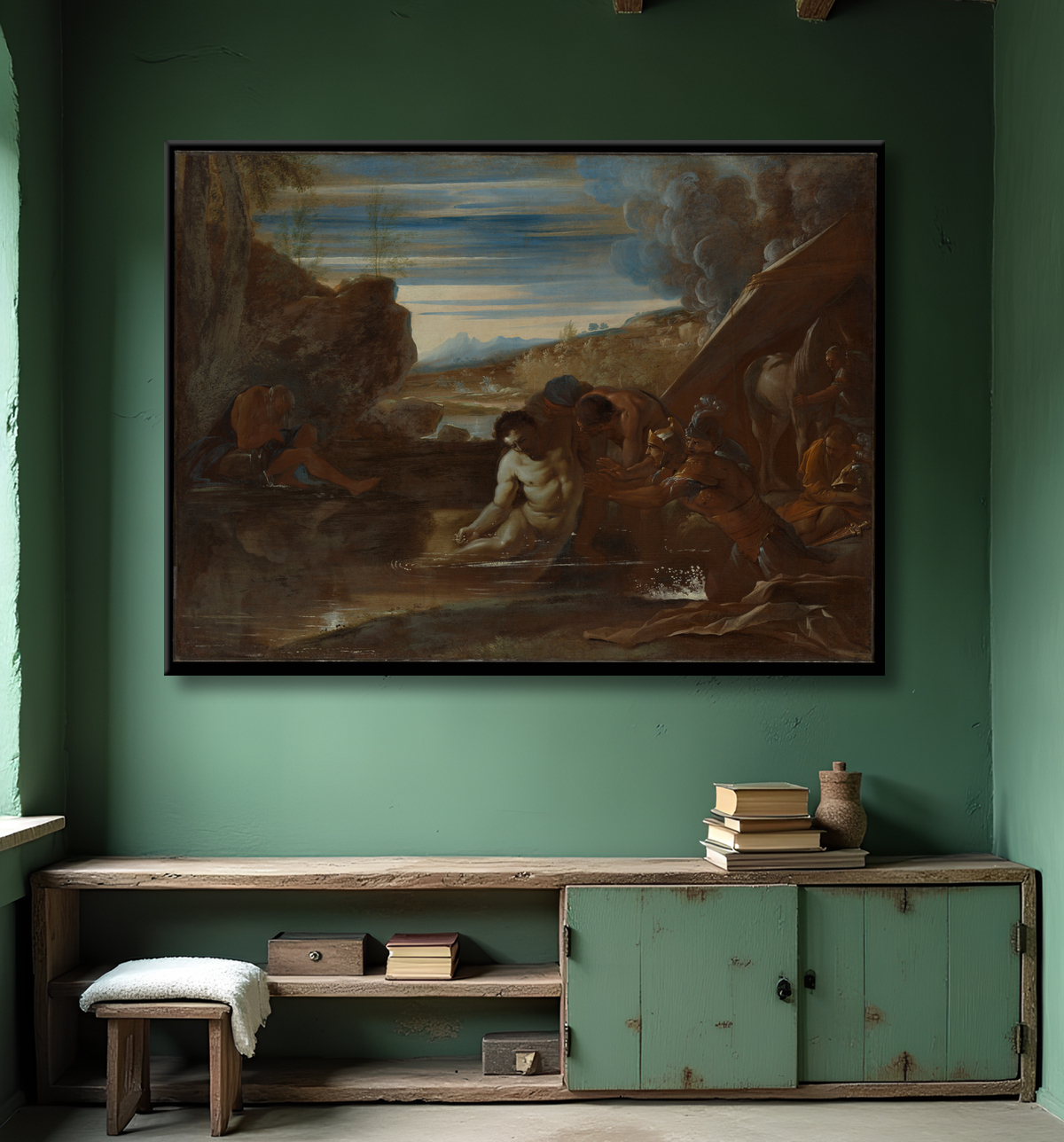 Reproduction Alexandre le Grand sauvé de la rivière Cydnus de Pietro Testa avec decor