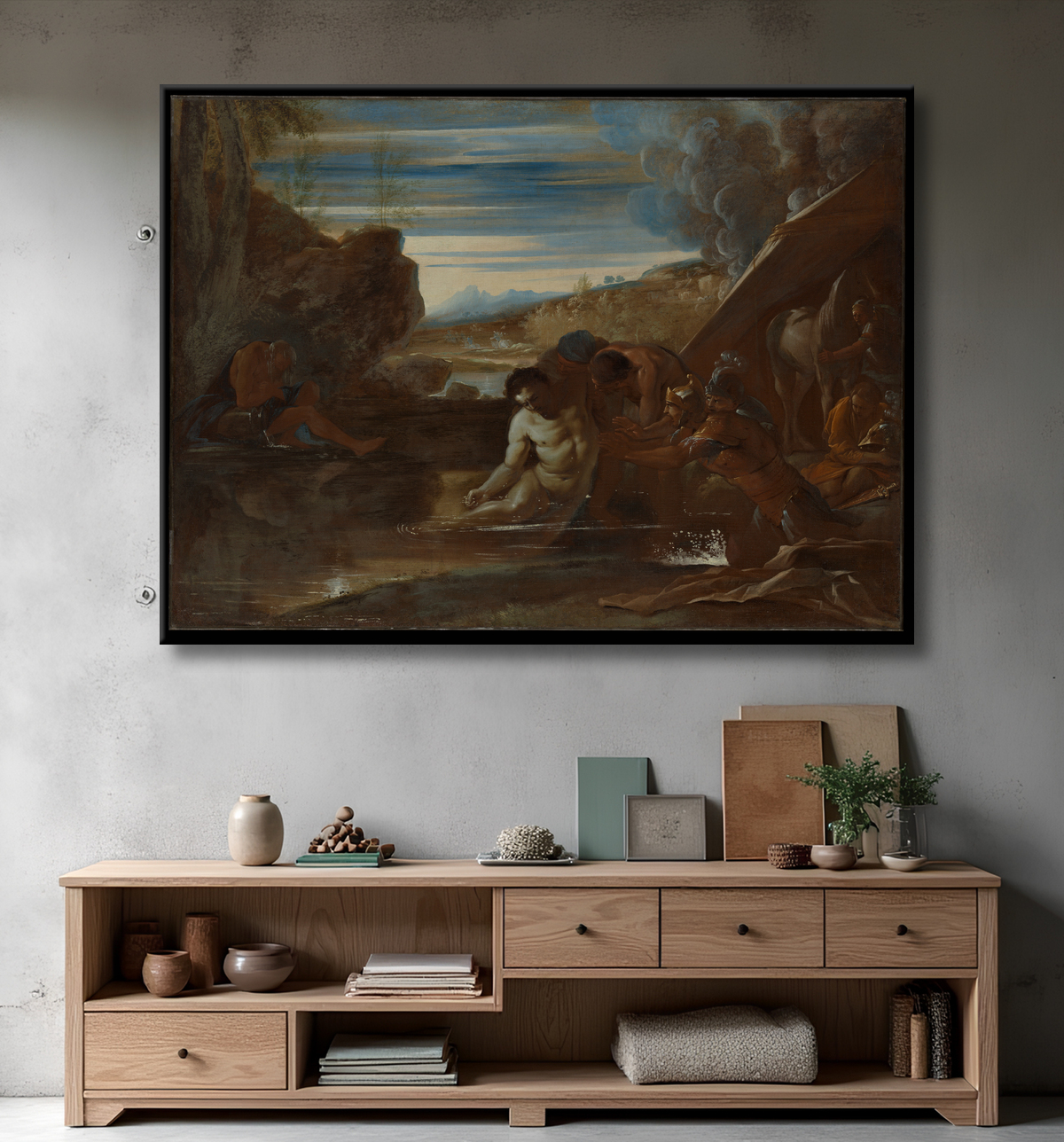 Reproduction Alexandre le Grand sauvé de la rivière Cydnus de Pietro Testa avec decor