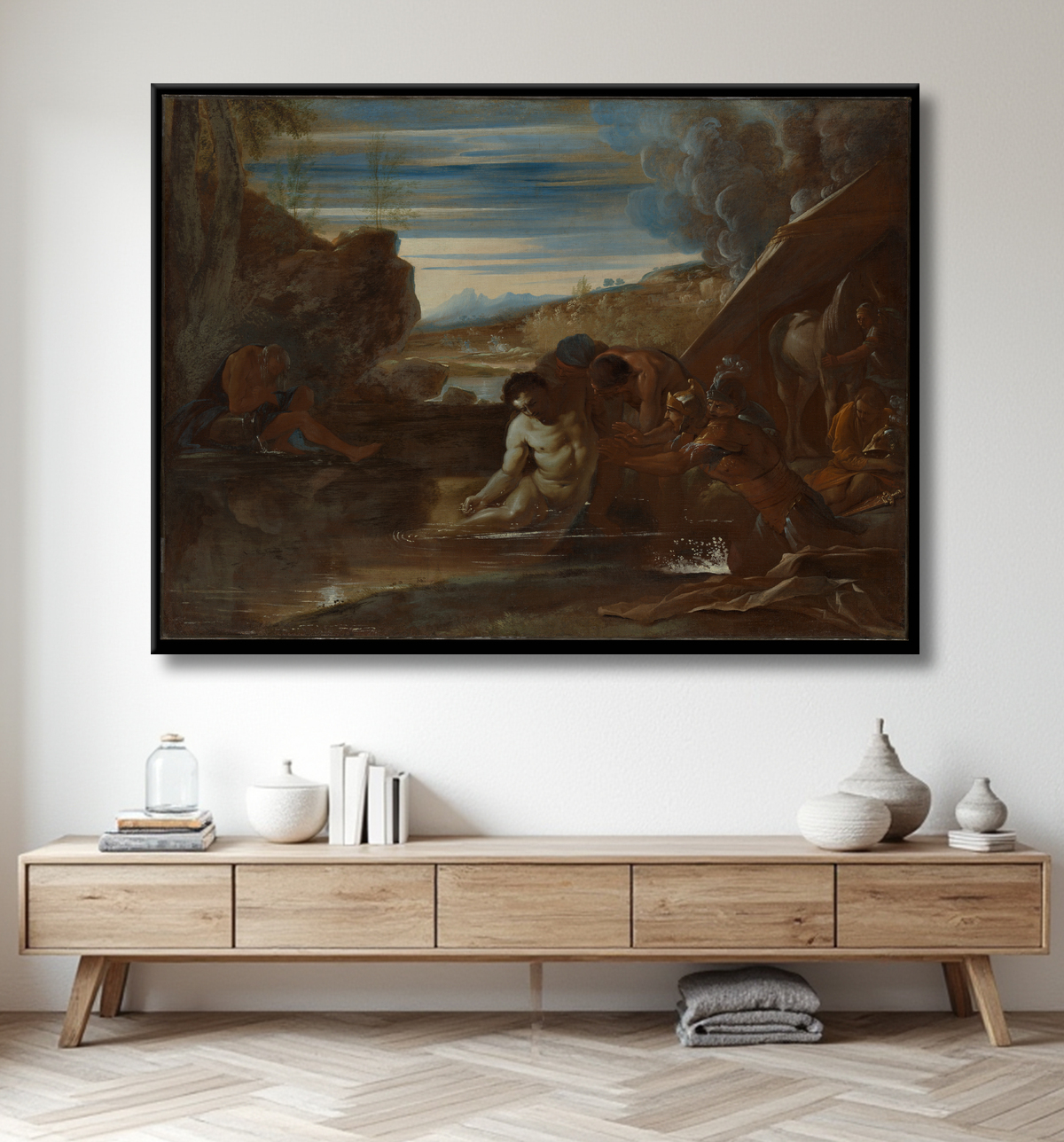 Reproduction Alexandre le Grand sauvé de la rivière Cydnus de Pietro Testa avec decor