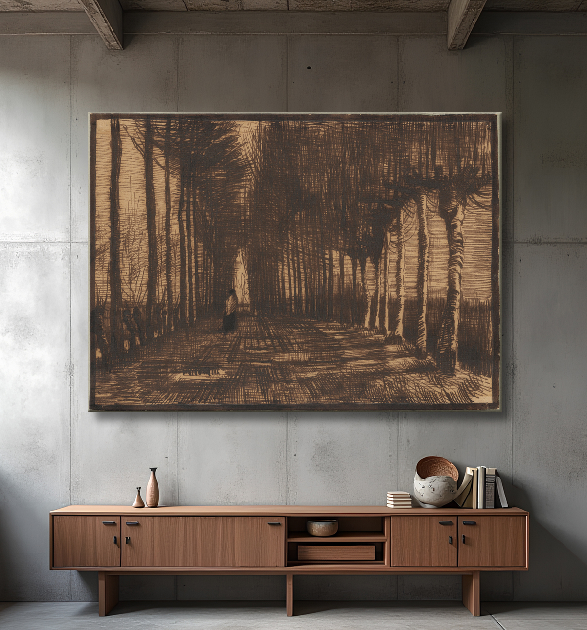 Reproduction Allée des bouleaux et des peupliers Pollard de Vincent van Gogh avec decor