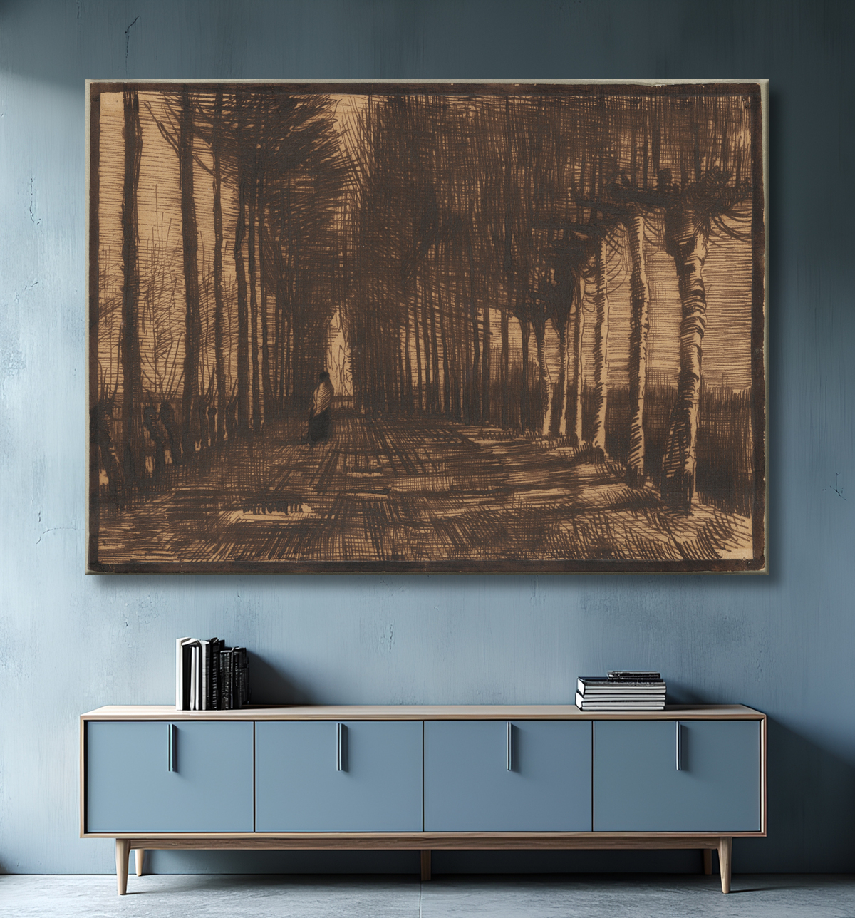 Reproduction Allée des bouleaux et des peupliers Pollard de Vincent van Gogh avec decor