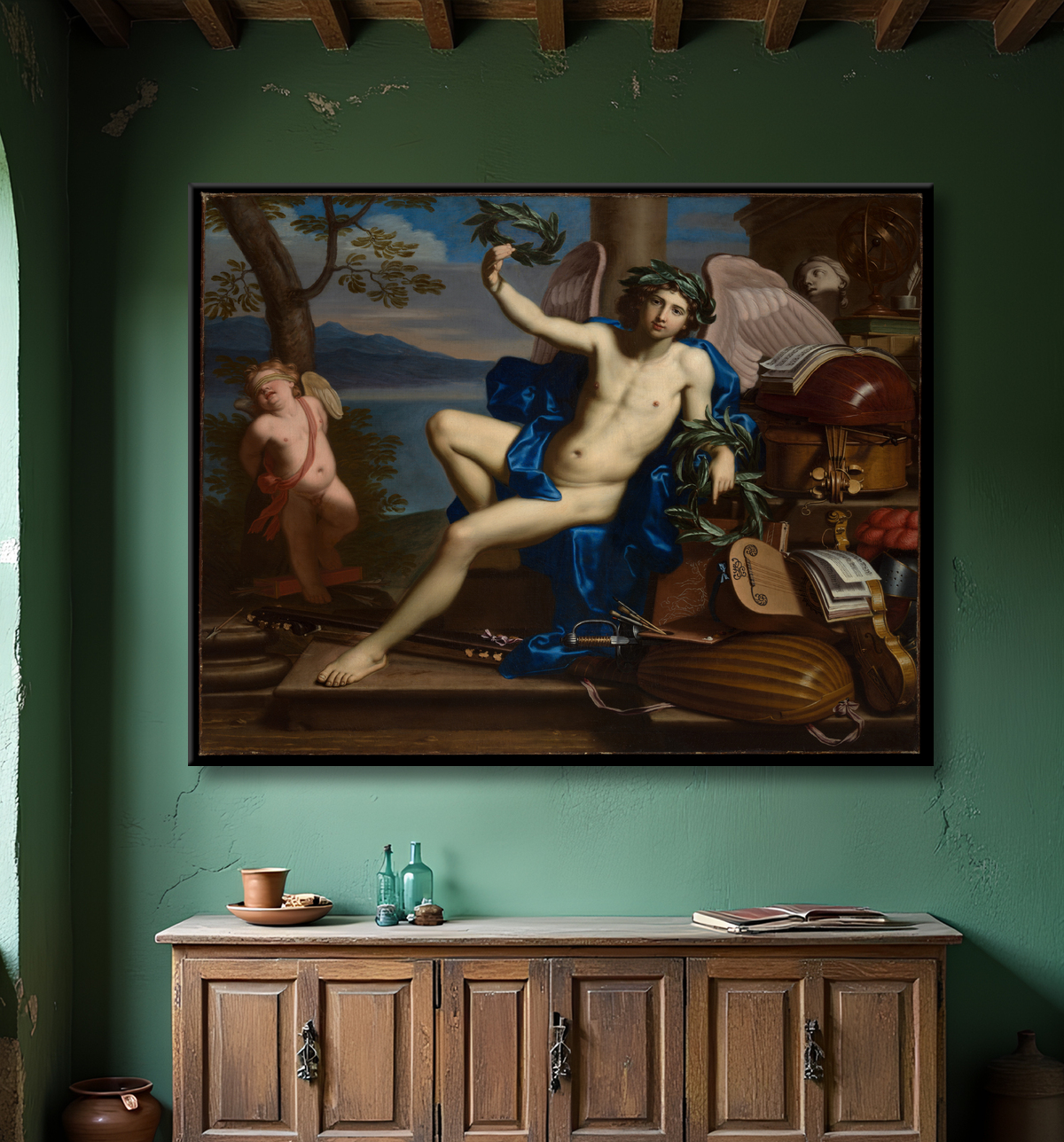 Reproduction Allégorie de l'amour sacré et profane de Michele Desubleo avec decor