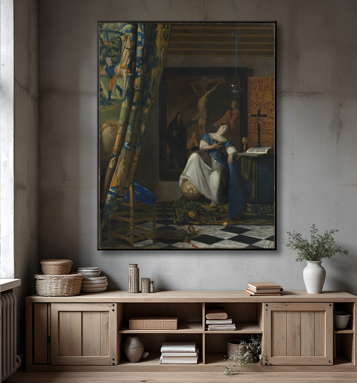 Reproduction Allégorie de la foi de Johannes Vermeer avec decor