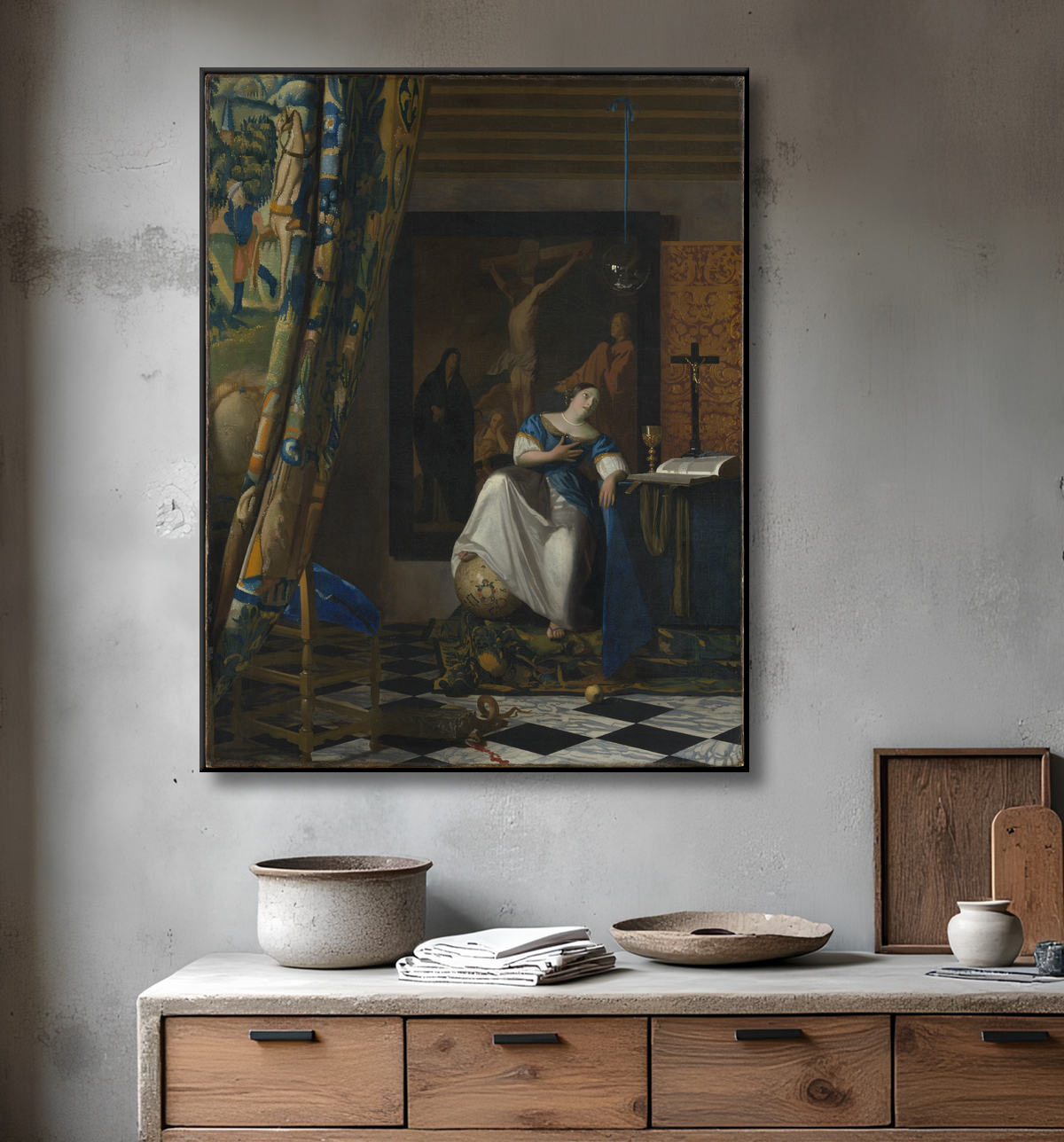 Reproduction Allégorie de la foi de Johannes Vermeer avec decor