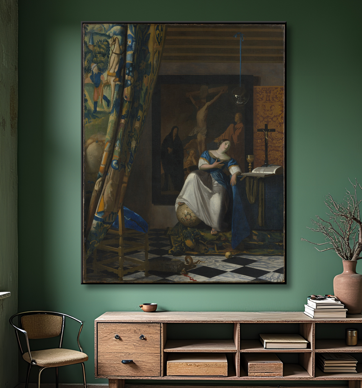 Reproduction Allégorie de la foi de Johannes Vermeer avec decor