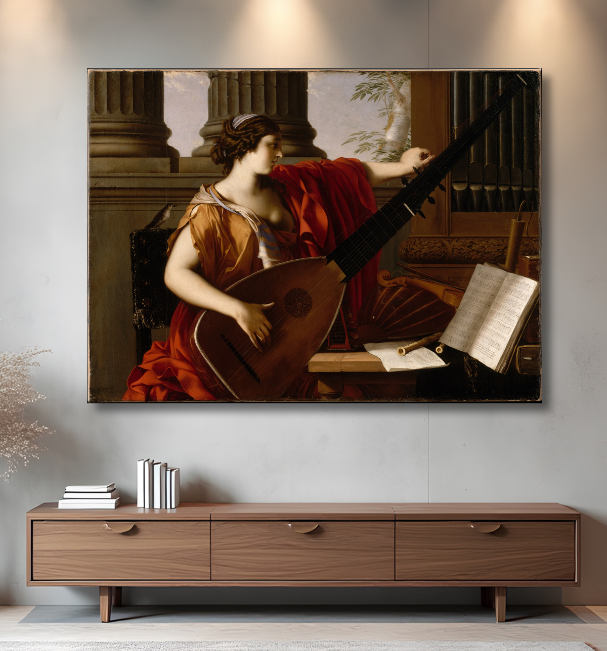 Reproduction Allégorie de la musique de Laurent de La Hyre avec decor