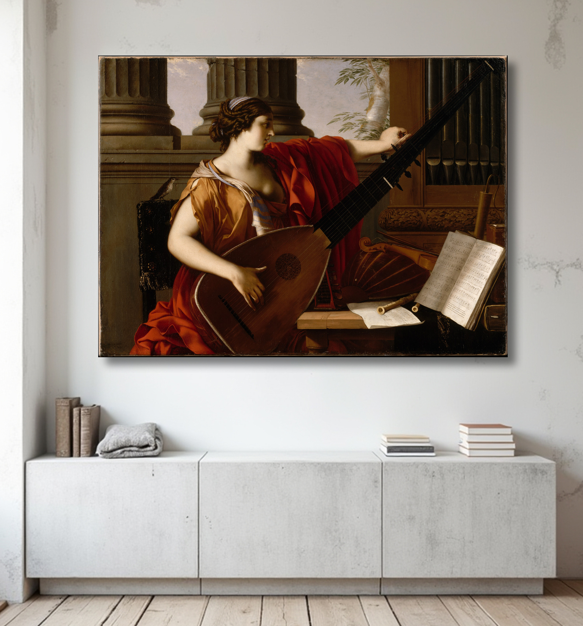 Reproduction Allégorie de la musique de Laurent de La Hyre avec decor