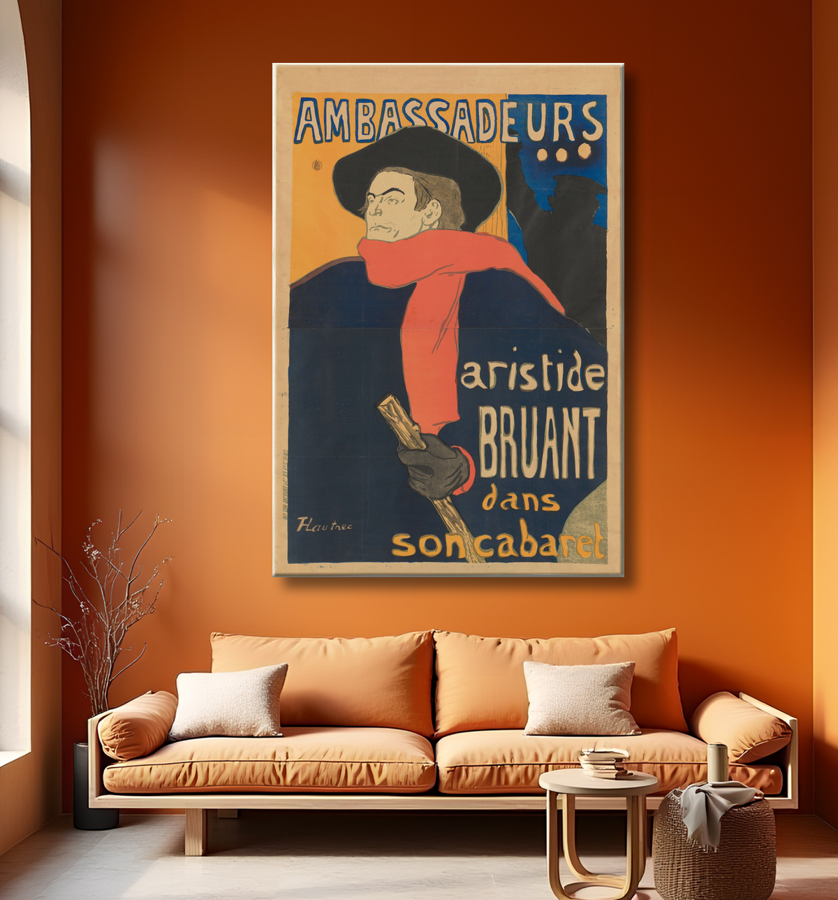 Reproduction Ambassadeurs: Aristide Bruant de Henri de Toulouse-Lautrec avec decor
