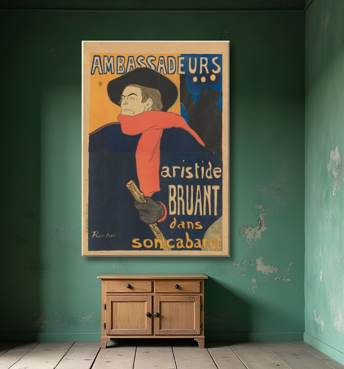 Reproduction Ambassadeurs: Aristide Bruant de Henri de Toulouse-Lautrec avec decor