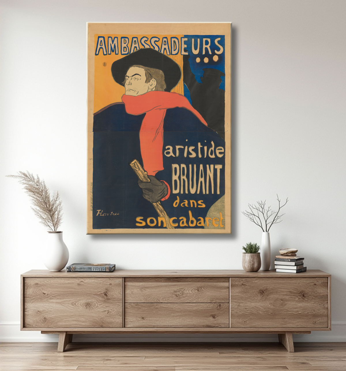 Reproduction Ambassadeurs: Aristide Bruant de Henri de Toulouse-Lautrec avec decor