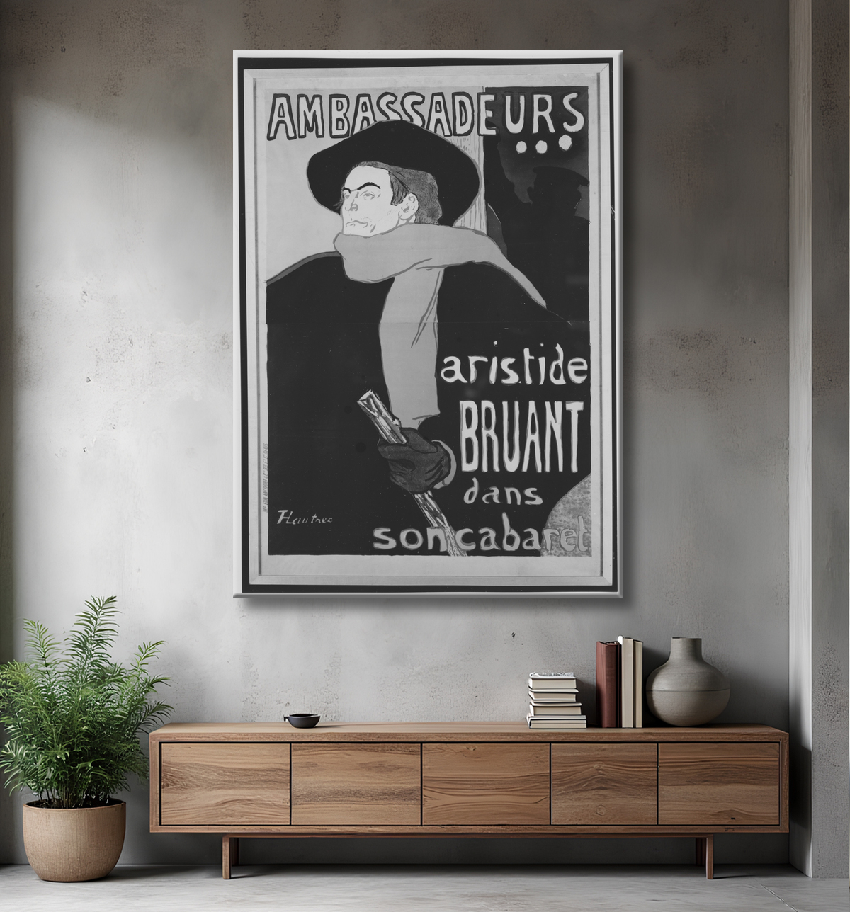 Reproduction Ambassadeurs:  Aristide Bruant de Henri de Toulouse-Lautrec avec decor