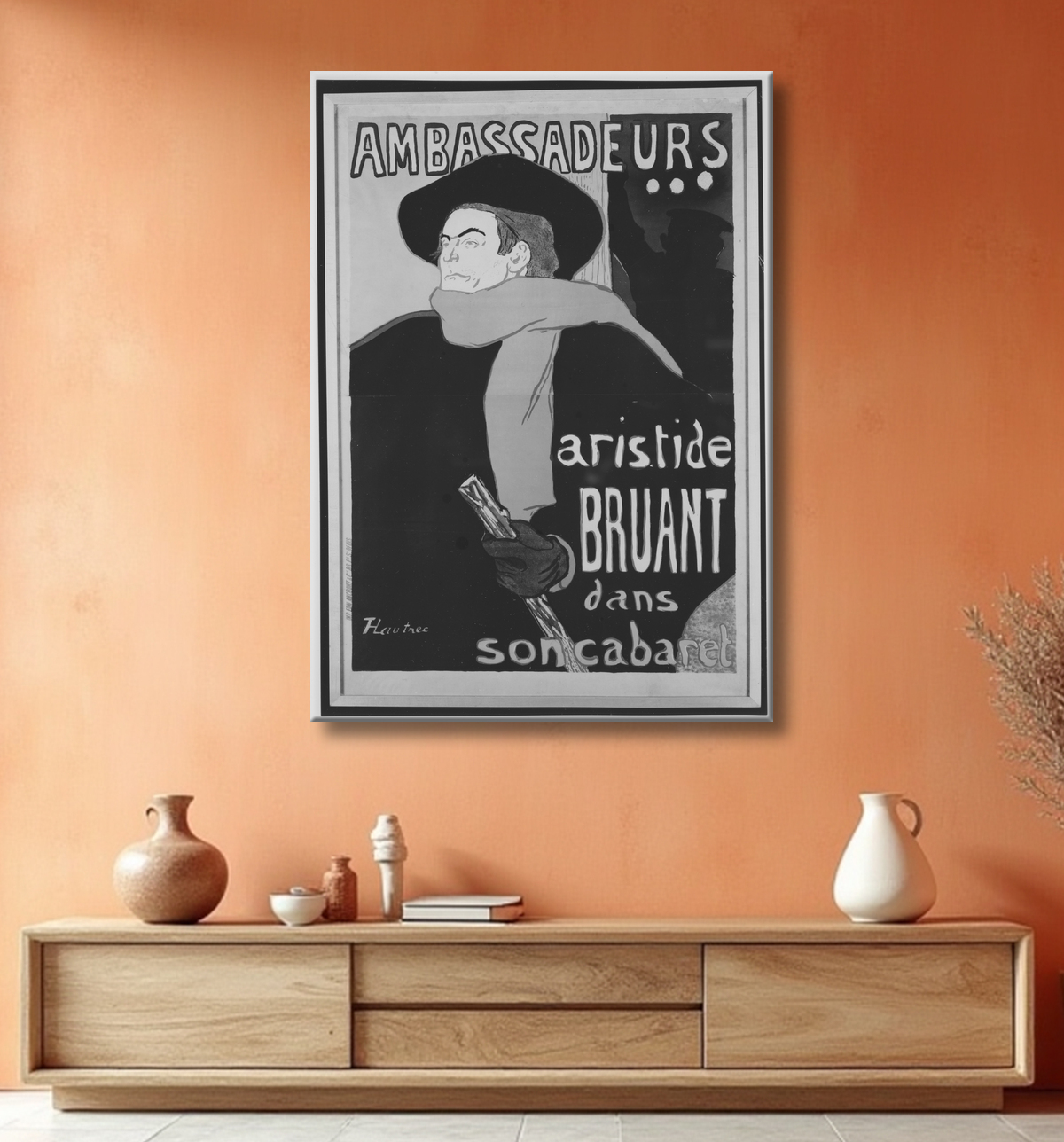 Reproduction Ambassadeurs:  Aristide Bruant de Henri de Toulouse-Lautrec avec decor