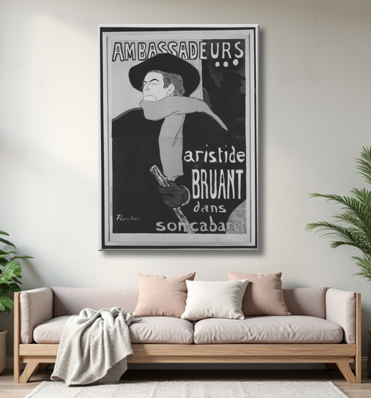 Reproduction Ambassadeurs:  Aristide Bruant de Henri de Toulouse-Lautrec avec decor