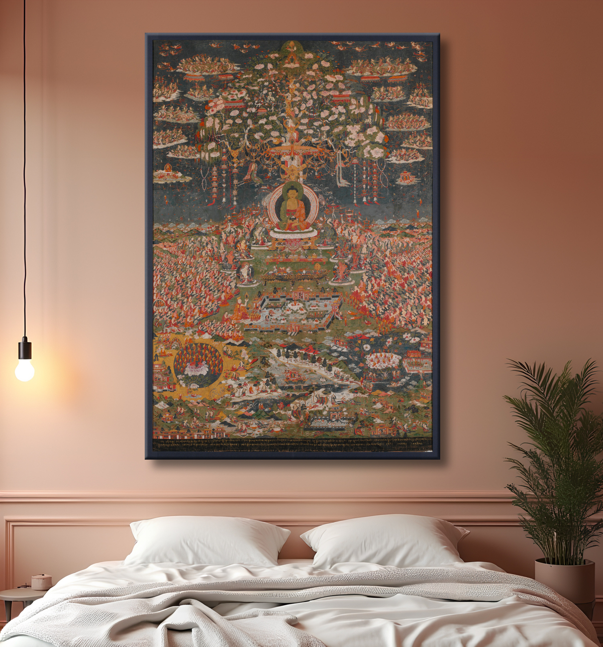 Reproduction Amitabha, le Bouddha de la Terre Pure de l'Ouest (Sukhavati) avec decor