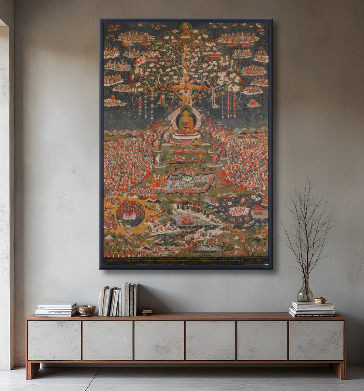 Reproduction Amitabha, le Bouddha de la Terre Pure de l'Ouest (Sukhavati) avec decor