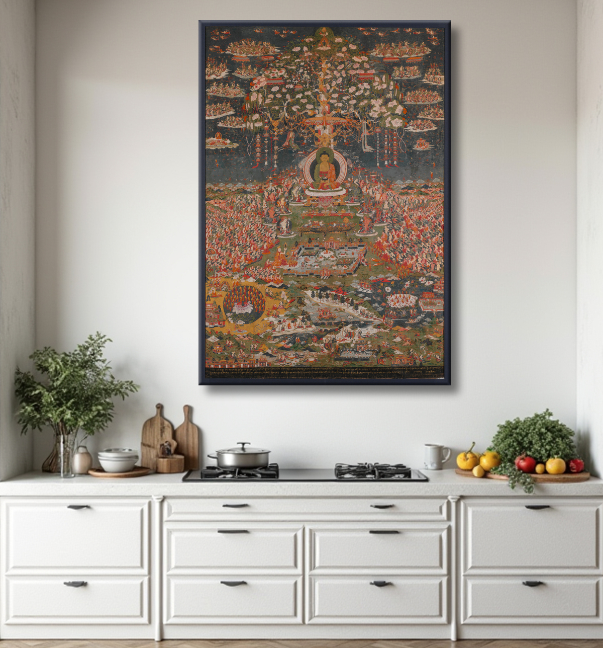 Reproduction Amitabha, le Bouddha de la Terre Pure de l'Ouest (Sukhavati) avec decor