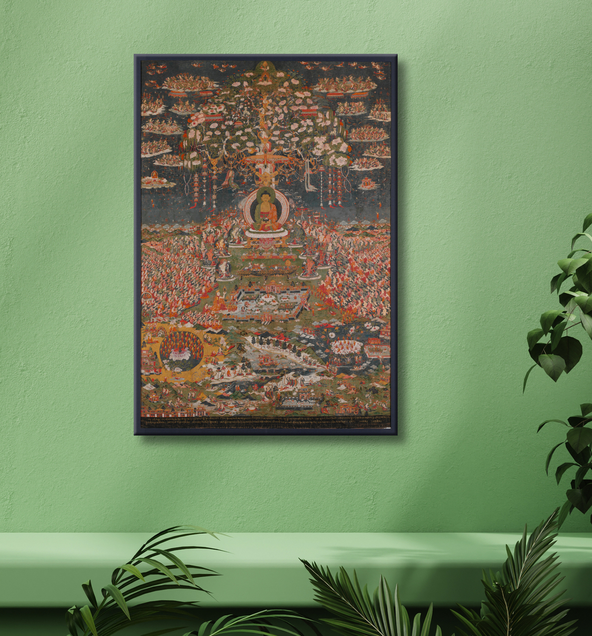 Reproduction Amitabha, le Bouddha de la Terre Pure de l'Ouest (Sukhavati) avec decor
