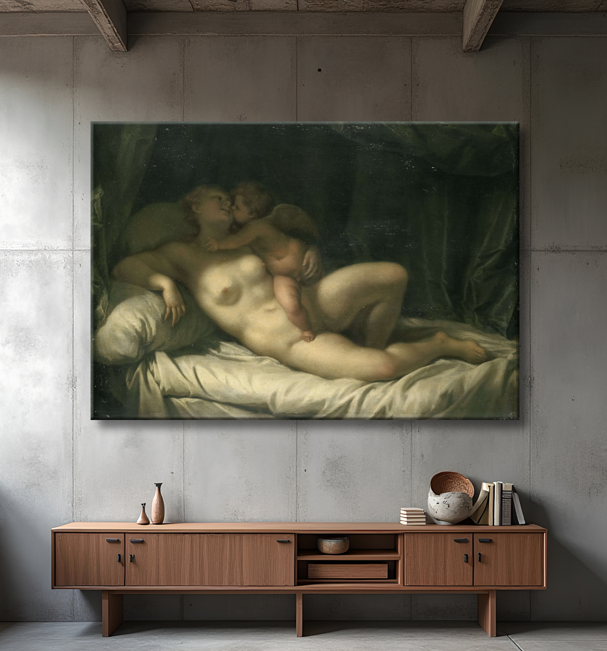 Reproduction Amour Embrasser Vénus de Adriaen van der Werff avec decor