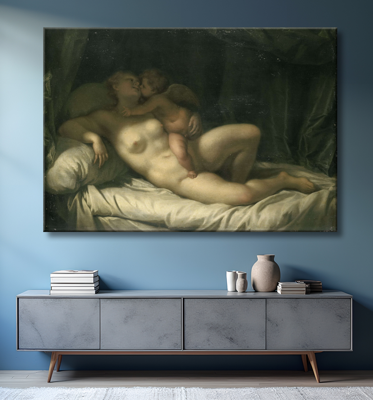 Reproduction Amour Embrasser Vénus de Adriaen van der Werff avec decor