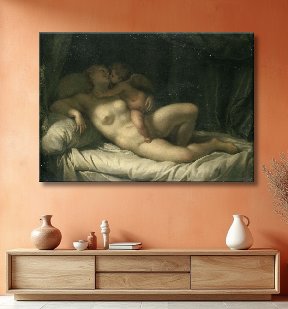 Reproduction Amour Embrasser Vénus de Adriaen van der Werff avec decor
