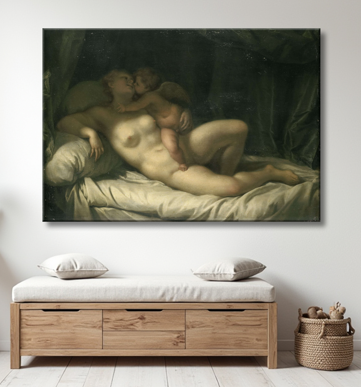 Reproduction Amour Embrasser Vénus de Adriaen van der Werff avec decor